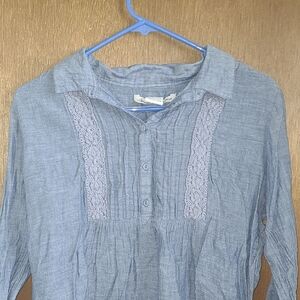 Women's Blue Blouse with Lace Detail